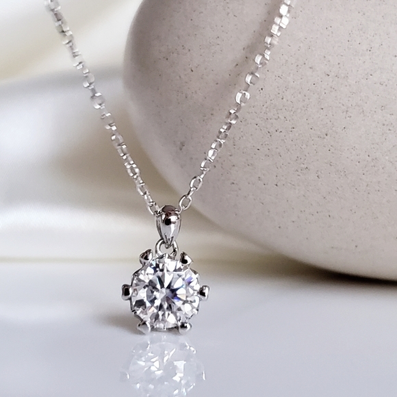 Sterling Silver Round Diamond Moissanite in Heart Shape 6 Prong Basket Setting - Picture 11 of 11